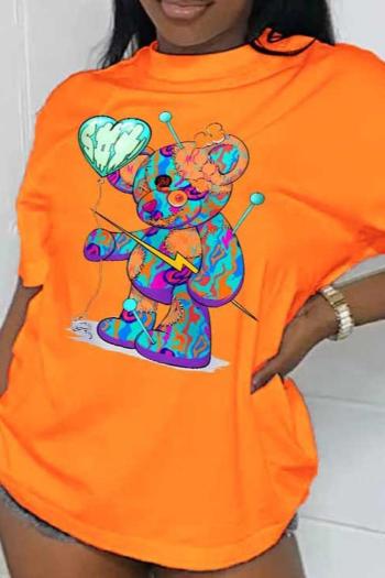 casual plus size slight stretch orange cartoon fixed print all-match t-shirt