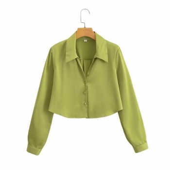 casual non-stretch 3 colors solid color lapel button blouses(size run small)