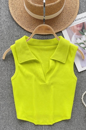 stylish 9 colors slight stretch polo neck all-match slim crop vest