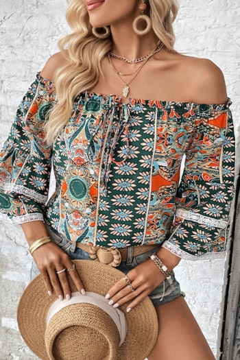 casual non-stretch flower batch printing lace loose blouses