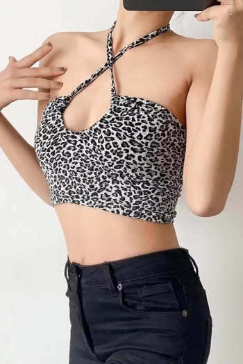 sexy slight stretch halter neck leopard print slim vest size run small