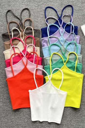sexy 14 colors slight stretch sling backless solid color vest