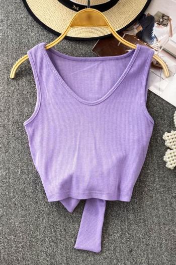sexy 13 colors stretch hollow lace-up crew neck all-match vest