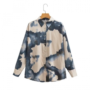 casual xs-l tie-dye printing non-stretch single-breasted loose blouse