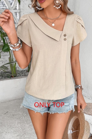 casual non-stretch cotton solid color button blouses