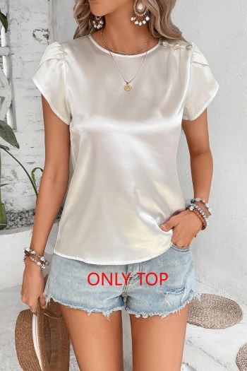 casual non-stretch satin solid color crew neck blouses