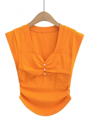 exquisite slight stretch 6 colors orange v-neck pearl decor vest(size run small)