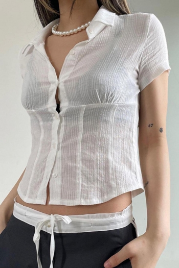 sexy stretch jacquard button thin shirring blouses