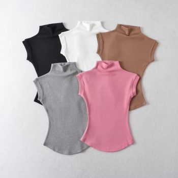 sexy slight stretch simple 5-colors solid color slim top size run small