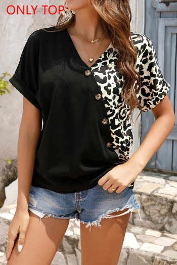 casual plus size colorblock leopard v-neck short sleeve top(only top)