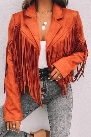 exquisite slight stretch suede 3 colors orange tassel crop jacket(no underwear)