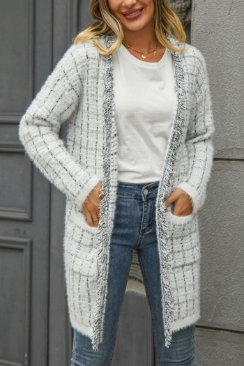 casual slight stretch latticed knitted all-match cardigan sweater(only sweater)