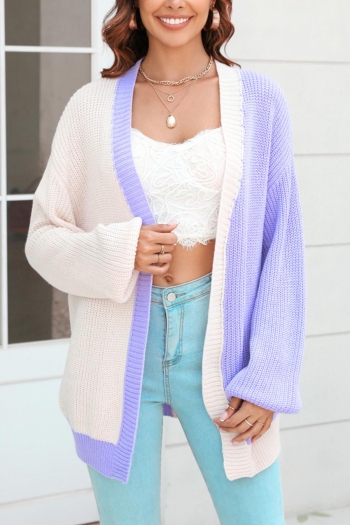 casual slight stretch colorblock knit all-match cardigan sweater(only sweater)