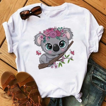 casual plus size slight stretch cartoon koala printing t-shirt