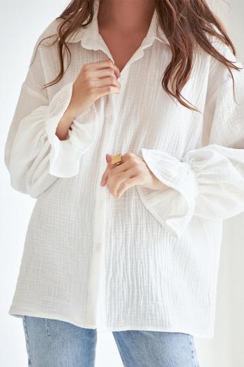 casual non-stretch pure cotton fabric long sleeve all-match blouse