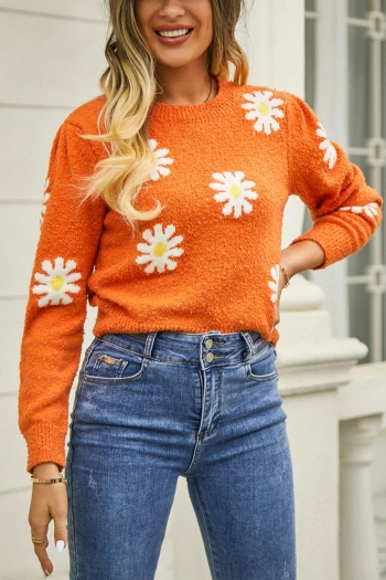 casual slight stretch daisy graphic knitted 5 colors all-match sweater