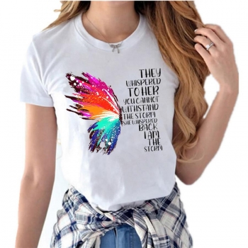 casual plus size slight stretch butterfly letter print short sleeve t-shirt