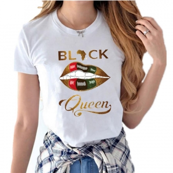 casual plus size slight stretch lips letter printing short sleeve t-shirt