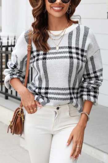 Casual slight stretch streak knitted crew-neck long sleeve sweater