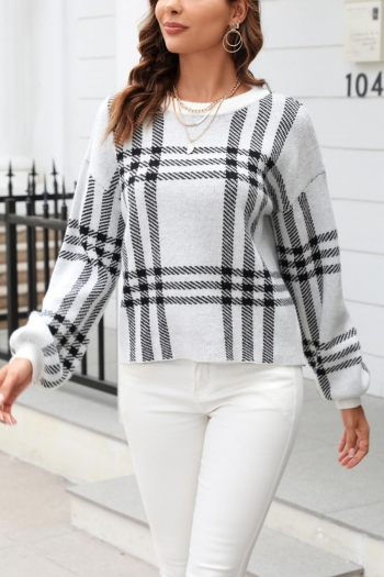 Casual slight stretch streak knitted crew-neck long sleeve sweater