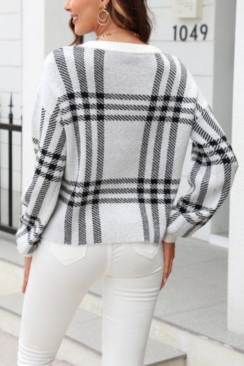 Casual slight stretch streak knitted crew-neck long sleeve sweater