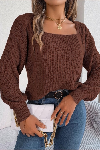 Casual slight stretch twist knitted 3 colors square-neck all-match sweater
