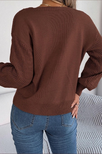 Casual slight stretch twist knitted 3 colors square-neck all-match sweater
