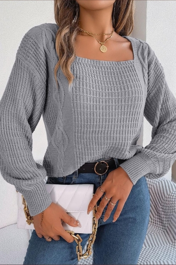 Casual slight stretch twist knitted 3 colors square-neck all-match sweater