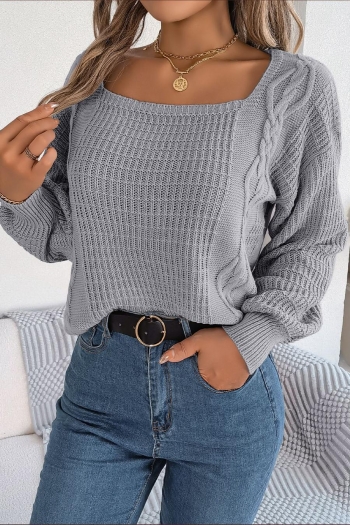Casual slight stretch twist knitted 3 colors square-neck all-match sweater