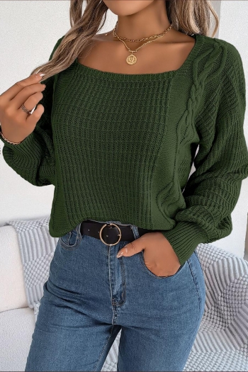 Casual slight stretch twist knitted 3 colors square-neck all-match sweater