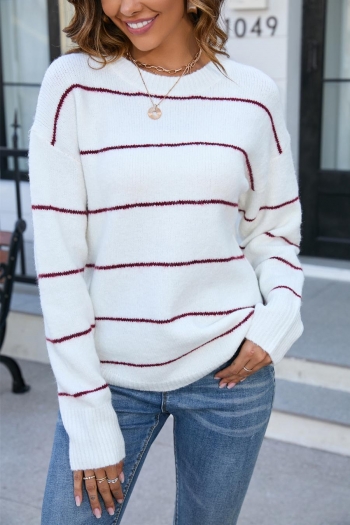 casual slight stretch streak knitted crew-neck long sleeve all-match sweater