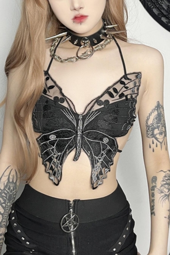 sexy slight stretch gothic style mesh lace butterfly top