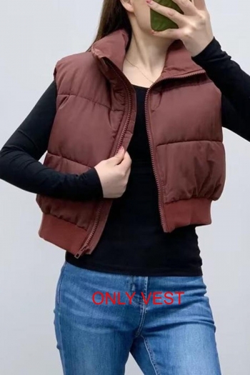 stylish non-stretch 6 colors zip-up high collar warm crop all-match vest