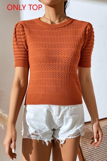 exquisite slight stretch cut out knitted orange short sleeve sweater(only top)