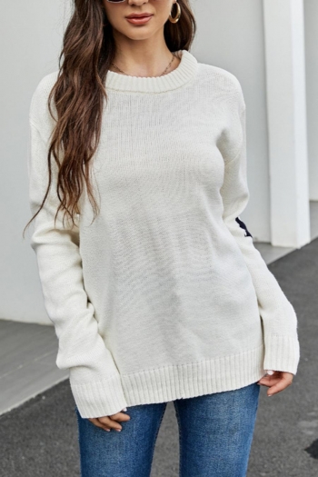 casual slight stretch letter graphic knitted 2 colors long sleeve sweater