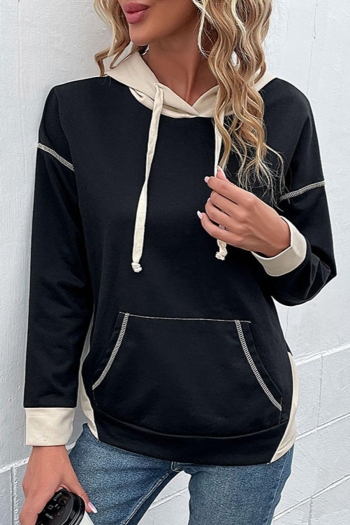 casual non-stretch contrast color pocket hooded sweatshirts