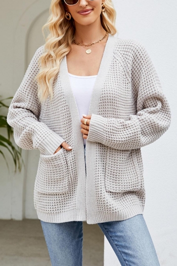 casual plus size slight stretch knitted pocket all-match cardigan sweater