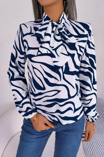 stylish non-stretch chiffon contrast color stripe printing blouse