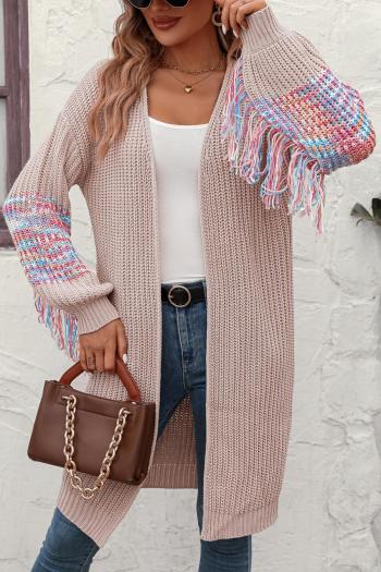stylish slight stretch colorblock knitted tassel cardigan sweater(only sweater)