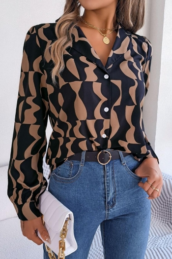 stylish non-stretch batch printing suit collar long sleeve all-match blouse