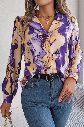 stylish non-stretch batch printing 5 colors suit collar long sleeve blouse