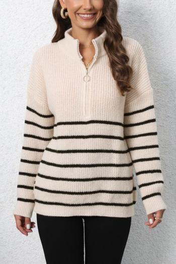 casual slight stretch stripe knitted 5 colors zip-up all-match sweater