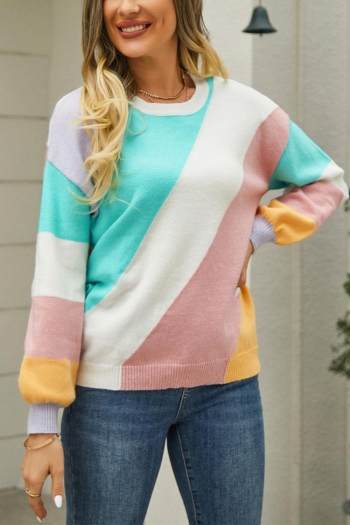 casual slight stretch contrast color knitted long sleeve all-match sweater