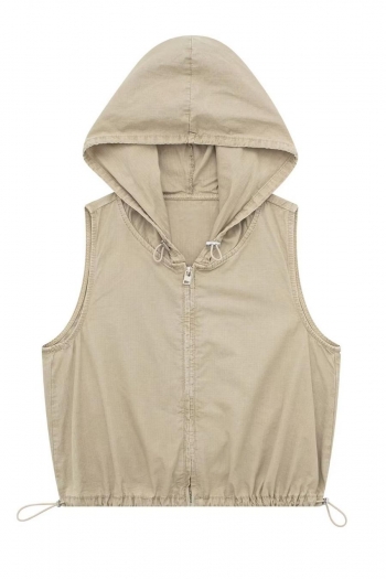 slight stretch non-stretch solid color hooded zip-up vest size run small