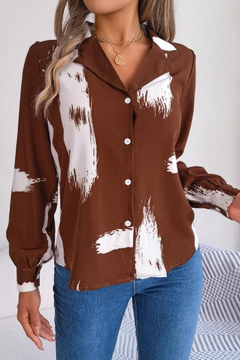 stylish non-stretch batch printing 3 colors suit collar all-match blouse