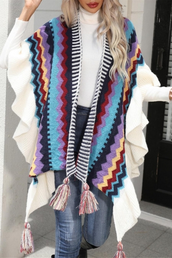 exquisite slight stretch multicolor ribbed knit tassels sweater(only outerwear)