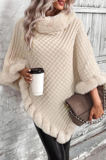 exquisite slight stretch fur collar ribbed knit sweater