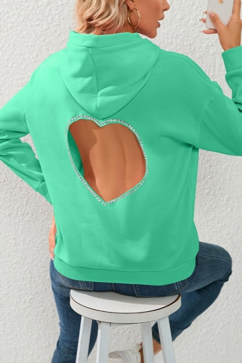 exquisite plus size non-stretch heart shape hollow rhinestone hooded sweatshirt