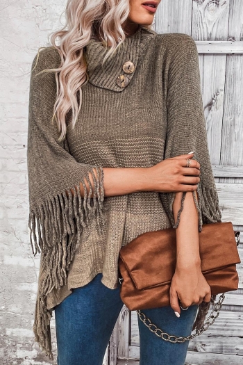 casual slight stretch gradient color ribbed knit tassel sweater
