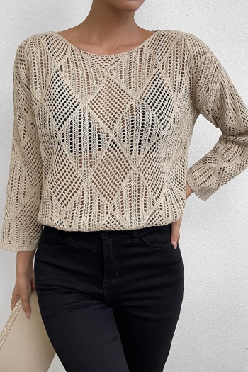 exquisite slight stretch ribbed knit solid color cutout sweater
